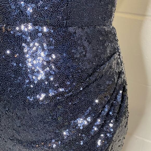 Navy Sequins Deep V Neck Open Back Formal Mini Dress P - Picture 4 of 13